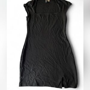 h&m black square neck mini dress
